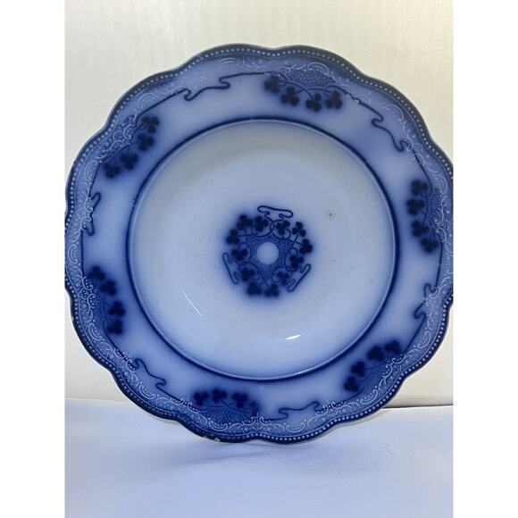 W.H. Grindley Flow Blue Soup Bowl, Shamrock Pattern, 9" Diameter, Shallow Bowl - Picture 10 of 12